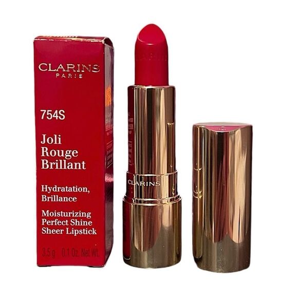 Clarins Joli Rouge Brillant Moisturizing Perfect Shine Lipstick 754 Deep Red - Picture 1 of 4